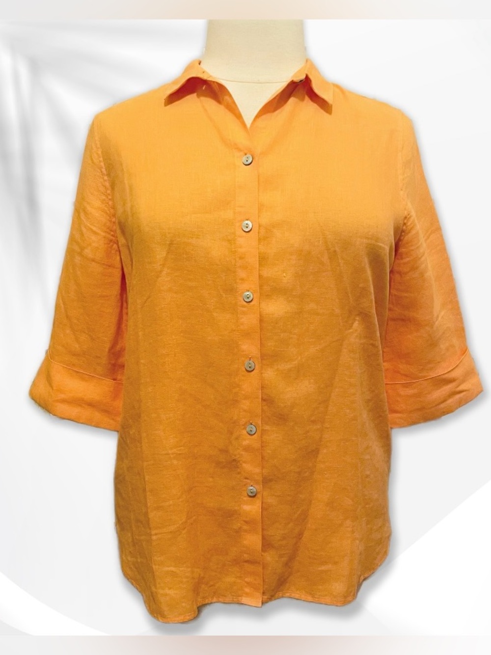 Chico’s No Iron Women's Melon Orange Button-Front Linen Top sz 2/L/12